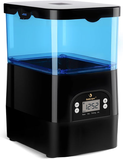 fishkeeper automatic pond fish feeder blue front view outdoor koi food dispenser