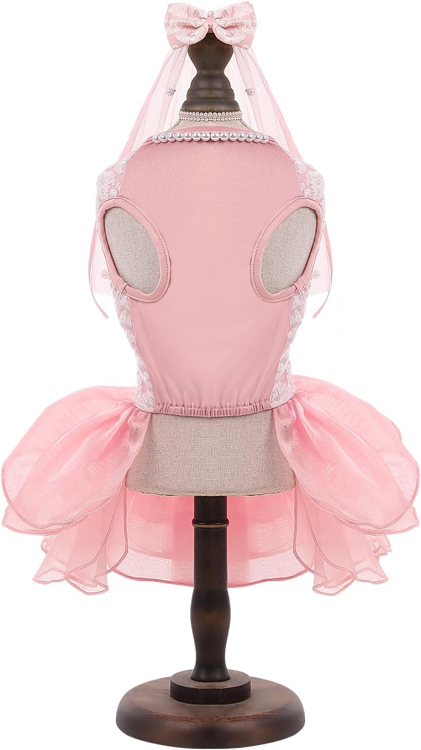 ASENKU pet lace tutu dress back view showing three decorative bows