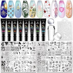 Biutee gel nail stamping kit with 8 colors and stamping plates