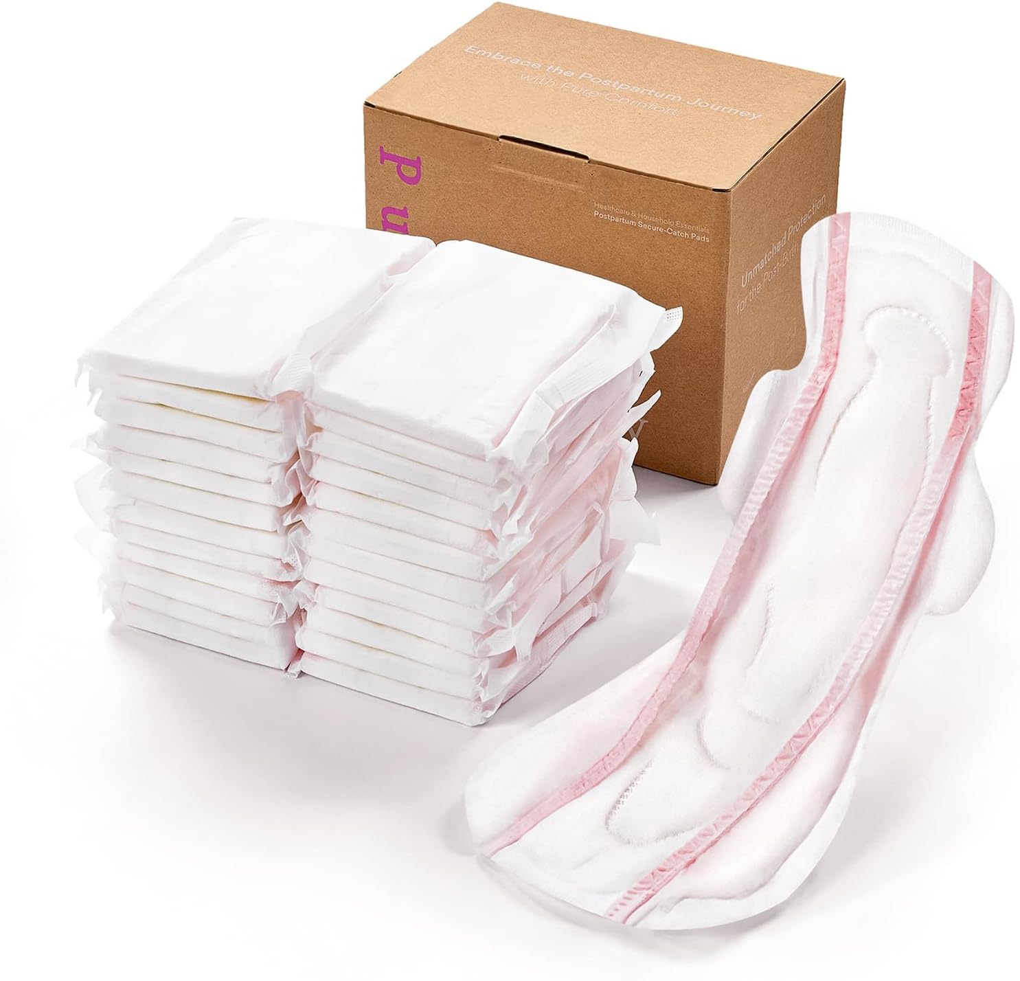 PurComfy Premium Postpartum Pads 24 count pack front view.