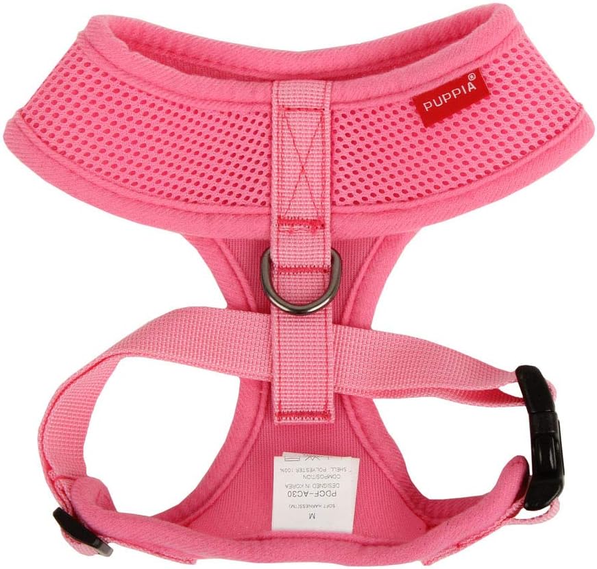 Puppia pink breathable mesh dog harness side view