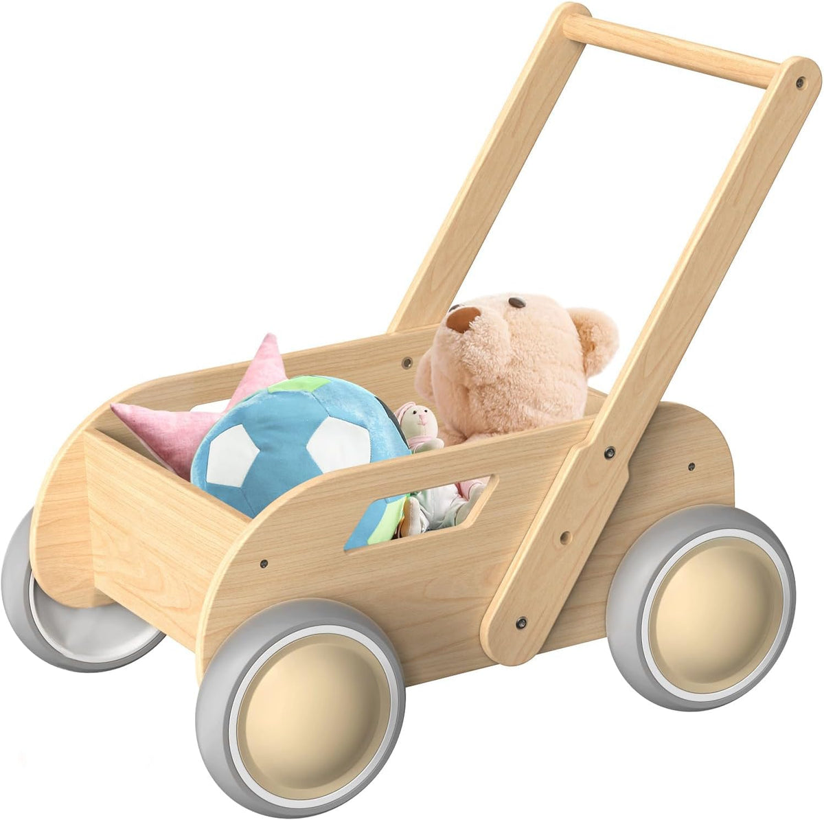 Homekol wooden baby walker front view showcasing natural wood frame