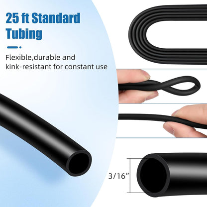 AQUANEAT black standard air hose displayed next to a fish tank air pump for sizing.