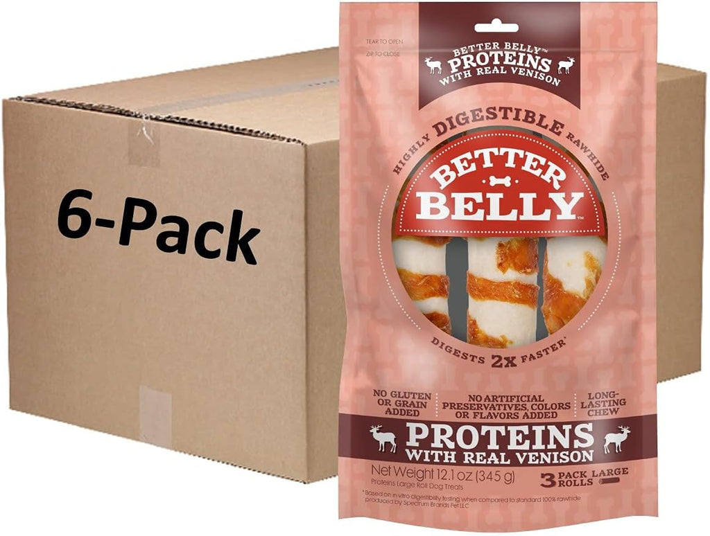 Better Belly 12.1 ounce rawhide rolls package highlighting the 2x faster digestion feature