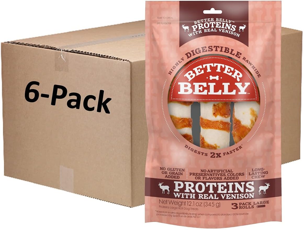 Better Belly 12.1 ounce rawhide rolls package highlighting the 2x faster digestion feature
