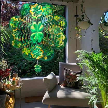 3D kinetic wind spinner hanging on outdoor garden patio