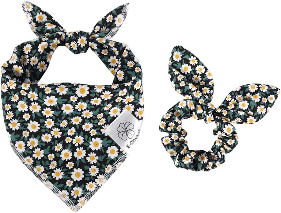 E-Clover Dog Bandanas & Matching Scrunchie Set Cute Flower Dog Scarf Bibs Girl Pet Bandana with Bow Tie for Medium Large Dogs Owner Mom Spring - Image 13