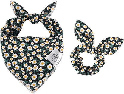 E-Clover Dog Bandanas & Matching Scrunchie Set Cute Flower Dog Scarf Bibs Girl Pet Bandana with Bow Tie for Medium Large Dogs Owner Mom Spring - Image 13