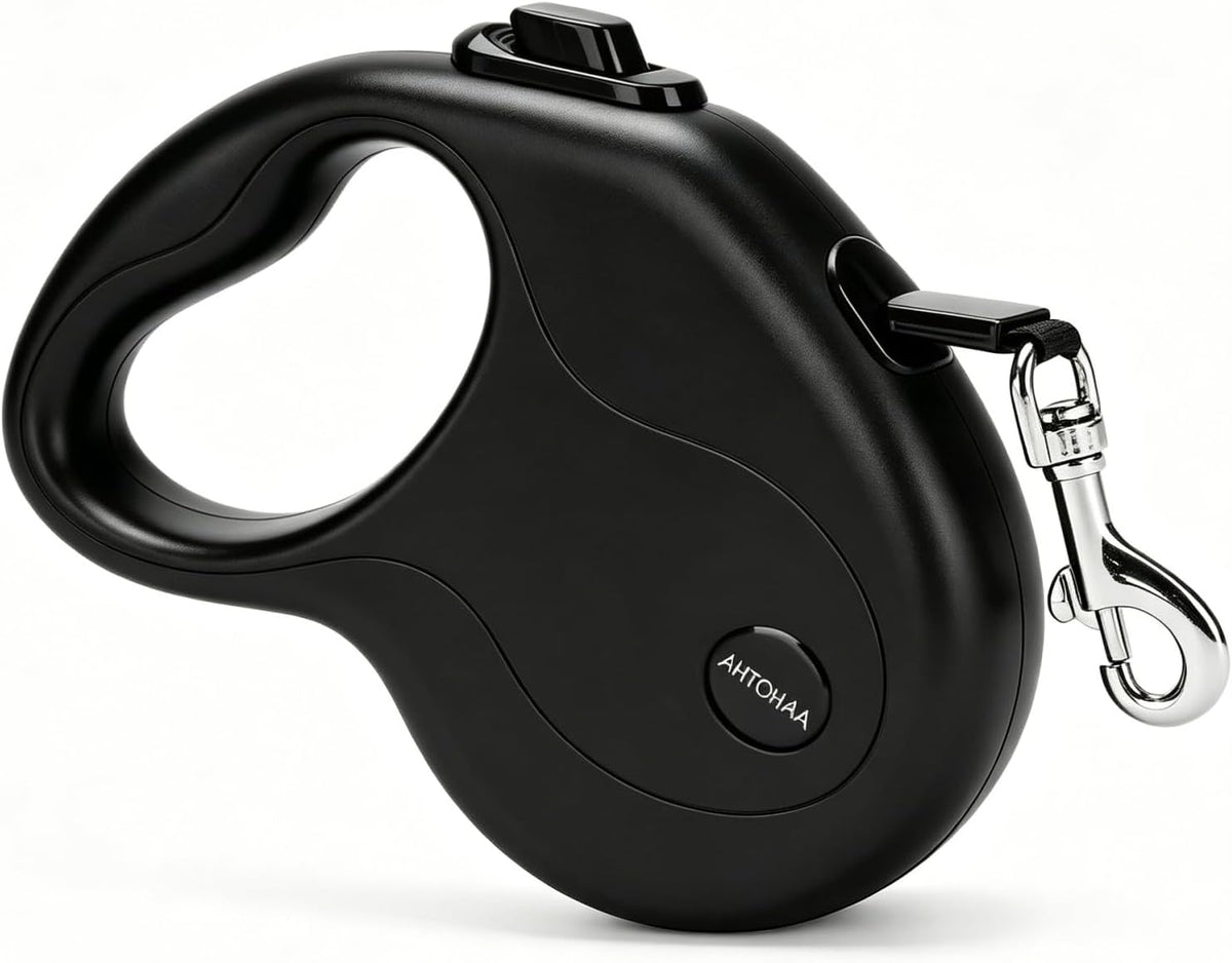 AHTOHAA 10FT retractable dog leash front view in black