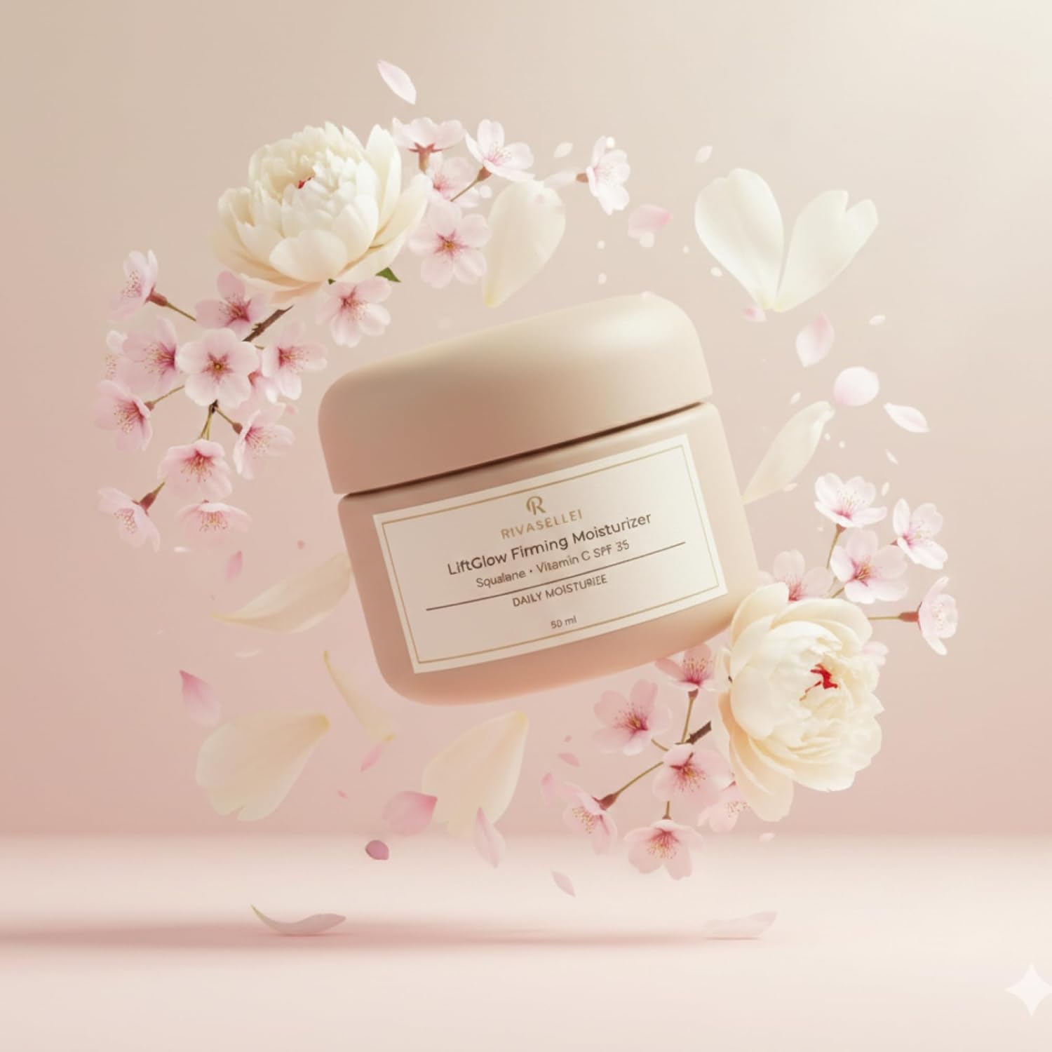 RIVASELLE LiftGlow Firming Moisturizer front view packaging bottle for skin brightening