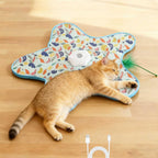 OpriQ electronic touch activated kitten toy showing close-up details of the Type-C charging port and control button.