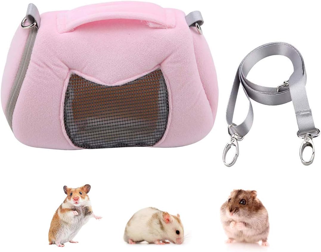 Hamster Carrier Bag Portable Outdoor Travel Handbag with Adjustable Single Shoulder Strap for Hamster Small Pets (Pink) - Image 1