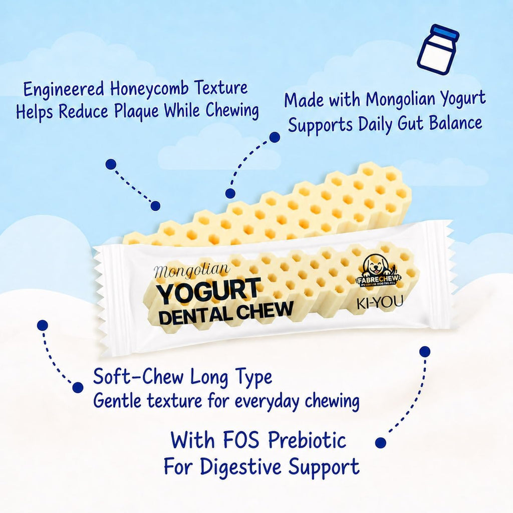 Dog enjoying soft honeycomb dental chew