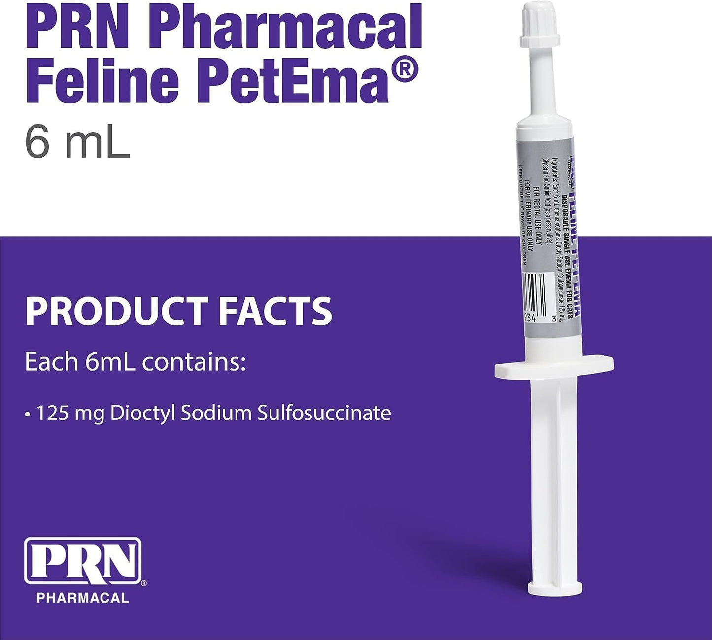 Close up of PRN Pet-Ema syringe for cats
