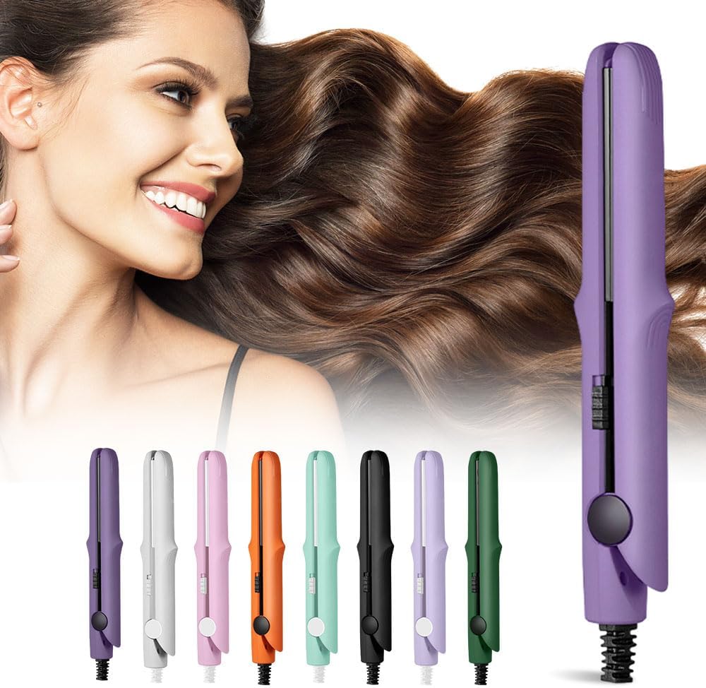 Generic 2 in 1 mini curling iron and straightener in purple front view