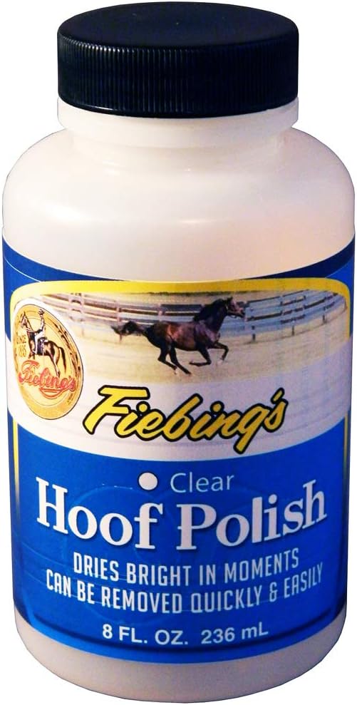 Fiebing's Hoof Polish Clear 8 Ounce bottle front view high gloss horse grooming liquid