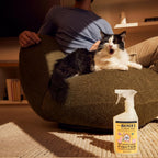 Mrs. Meyer's pet stain remover application on fabric upholstery