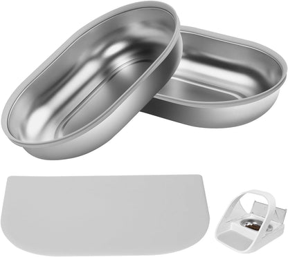 Redoso stainless steel bowl set for automatic microchip pet feeder front view showing two metal bowls and grey mat