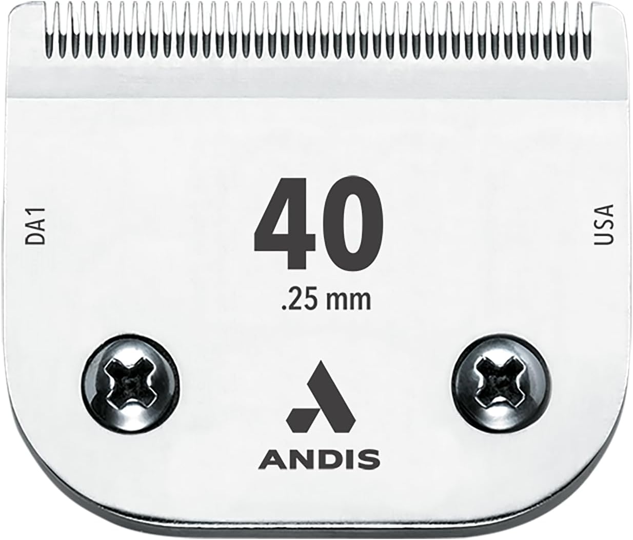 Back view of the professional Andis size 10 grooming blade showing the snap on bracket for clipper attachment