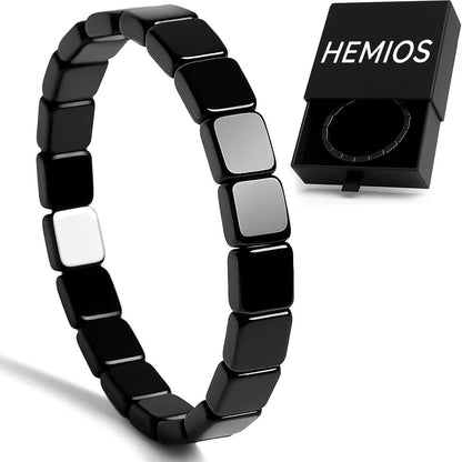 Hemios Hematite Bracelet for Men front view showing polished black natural stones.