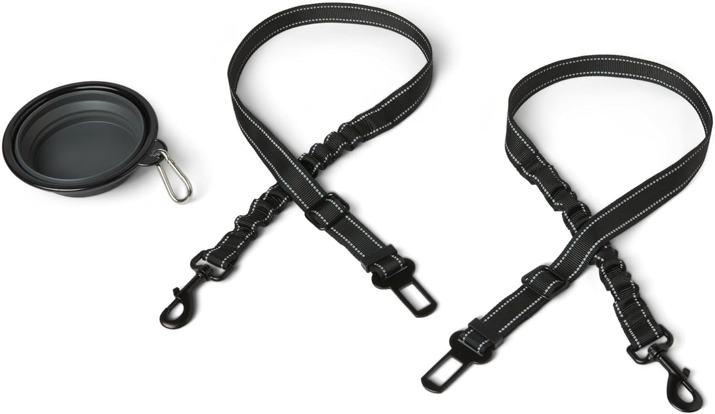 Amazon Basics dog seat belt with collapsible bowl front view