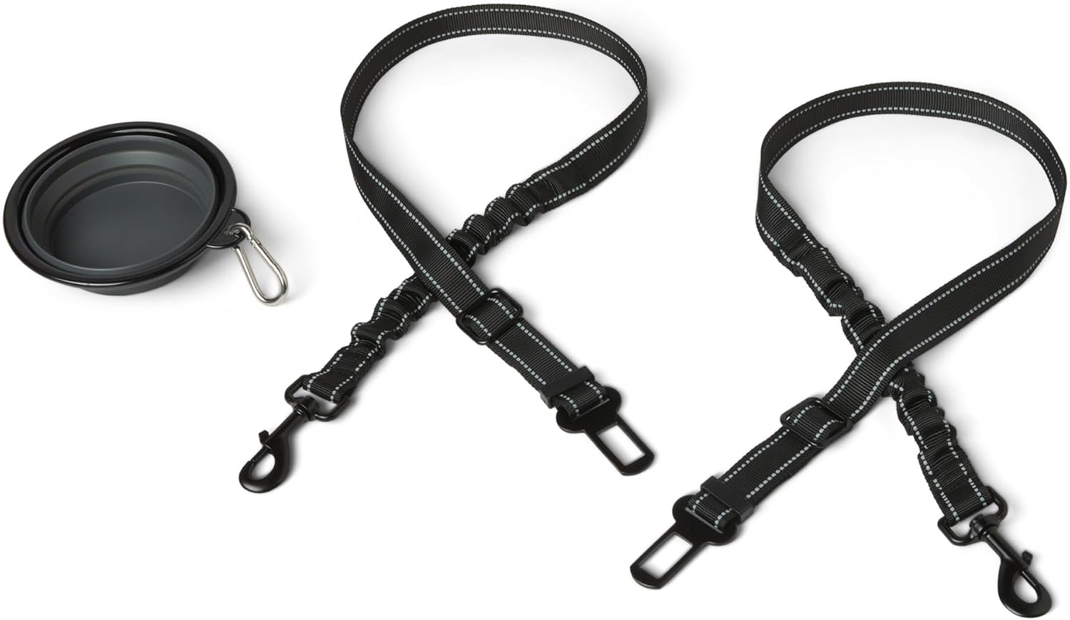 Amazon Basics dog seat belt with collapsible bowl front view