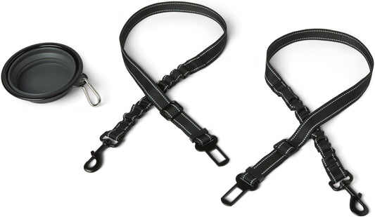 Amazon Basics dog seat belt with collapsible bowl front view