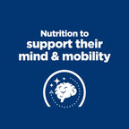 Back label of Hill's Prescription Diet Brain Care dog food bag detailing veterinary nutritional profile and feeding guidelines.