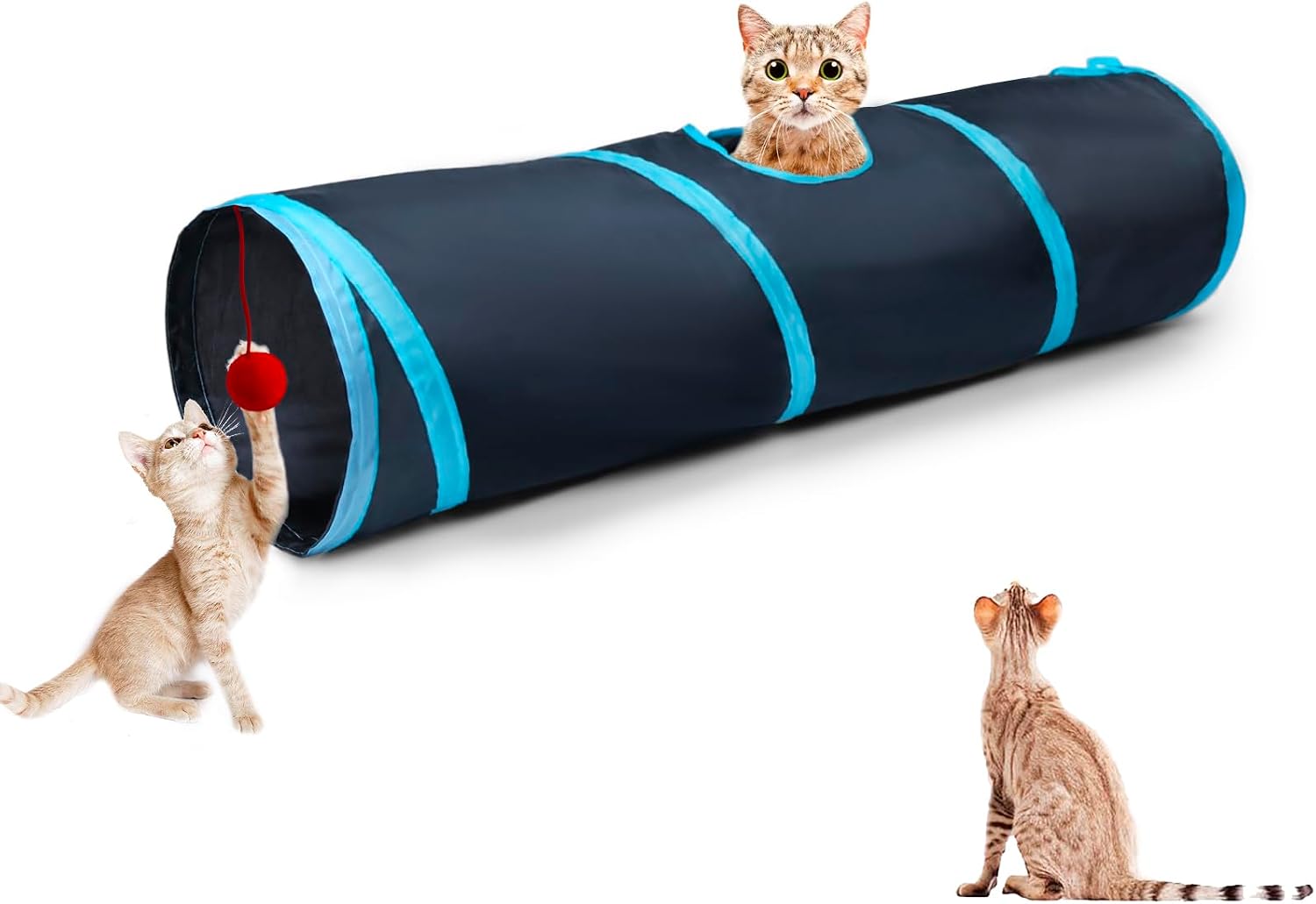 Cat Tunnel Tube ToysTunnels for Indoor Cats, S-Shape Blue Collapsible Interactive Toy with Balls for Rabbits, Kittens, Ferrets, Puppy - Image 9
