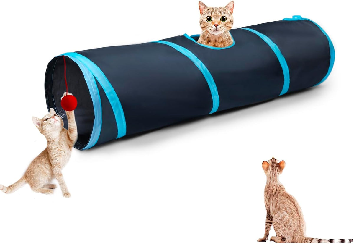 Cat Tunnel Tube ToysTunnels for Indoor Cats, S-Shape Blue Collapsible Interactive Toy with Balls for Rabbits, Kittens, Ferrets, Puppy - Image 9