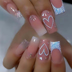 Ruokexin Heart Press On Nails medium square ombre pink set