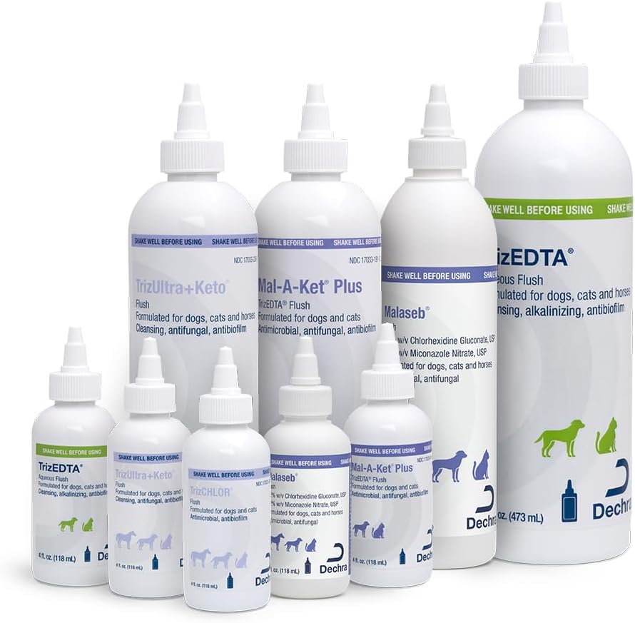 Dechra Mal-A-Ket Plus TrizEDTA Flush packaging showing the official veterinary strength formulation details