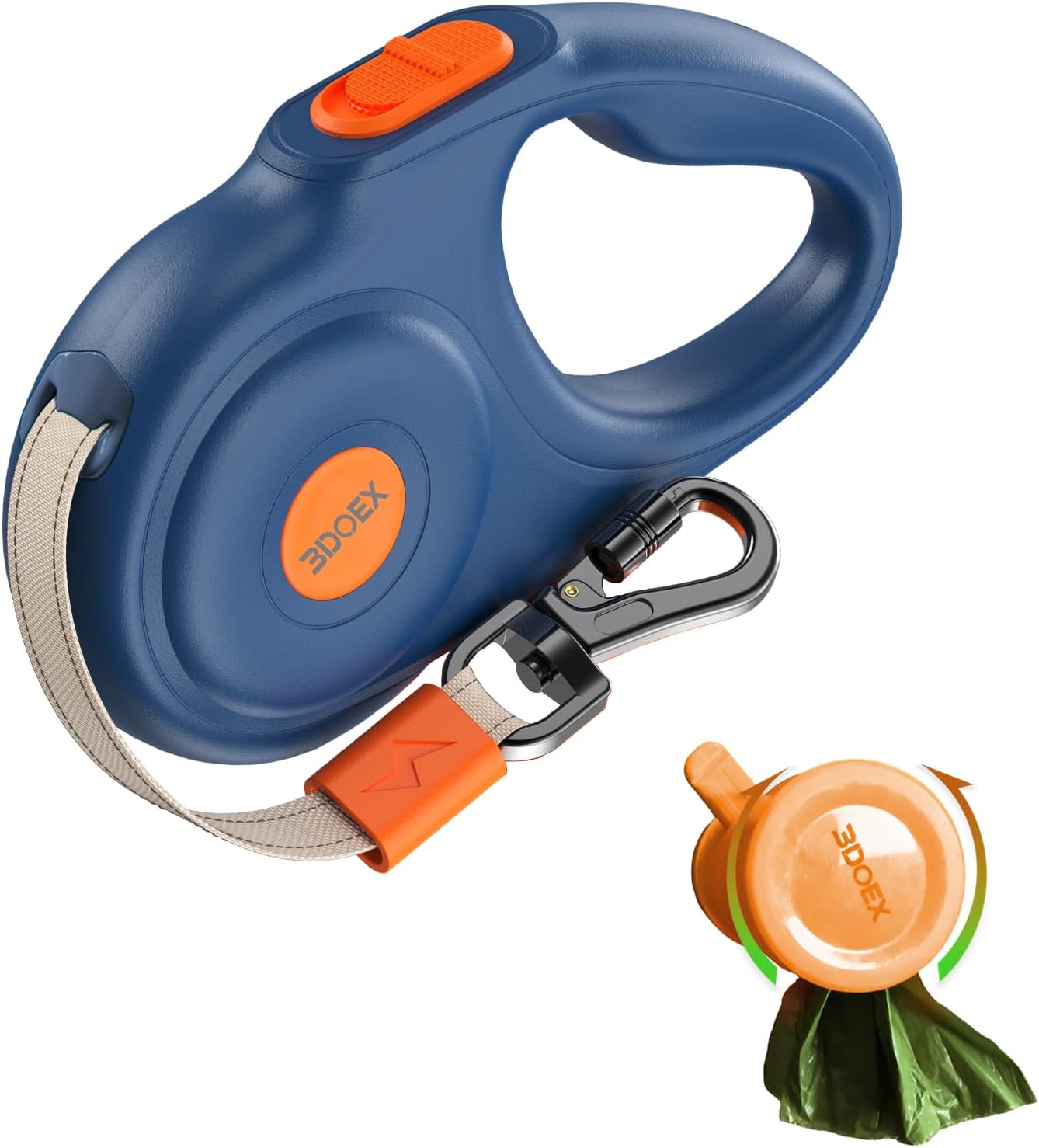 3DOEX retractable dog leash blue side view