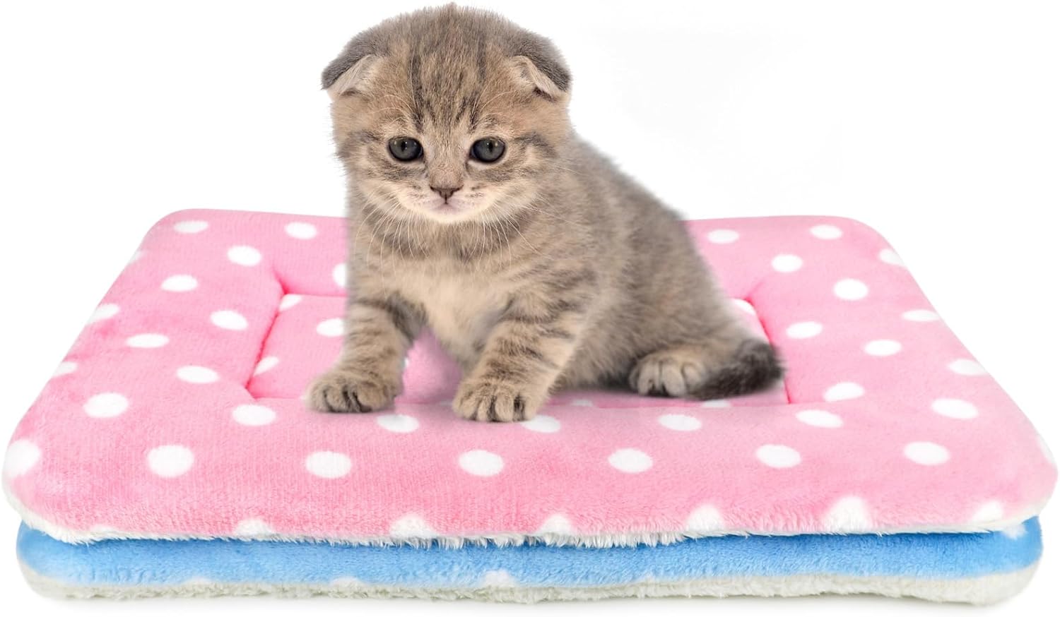 Soft winter cat bedding mat being placed inside a round fabric cat bed.