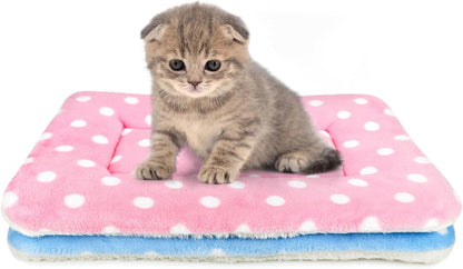 Soft winter cat bedding mat being placed inside a round fabric cat bed.