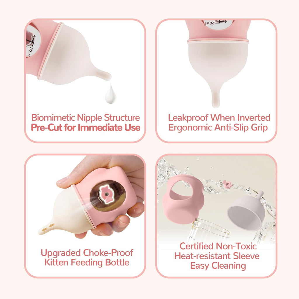 Close up of the anatomical silicone nipple on the newborn puppy feeding kit.