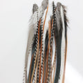 Sexy Sparkles natural beige and brown feather hair extensions set.