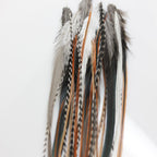 Sexy Sparkles natural beige and brown feather hair extensions set.