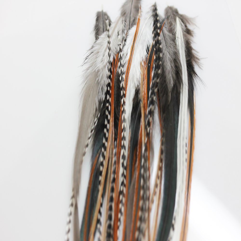 Sexy Sparkles natural beige and brown feather hair extensions set.