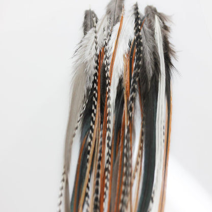 Sexy Sparkles natural beige and brown feather hair extensions set.
