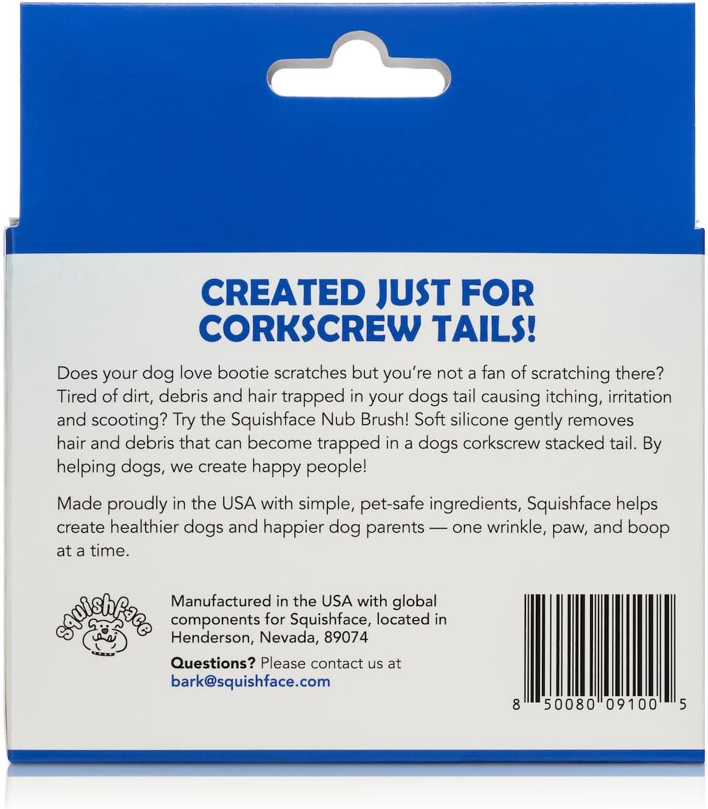 Blue silicone dog brush by Squishface for wrinkly pet breeds