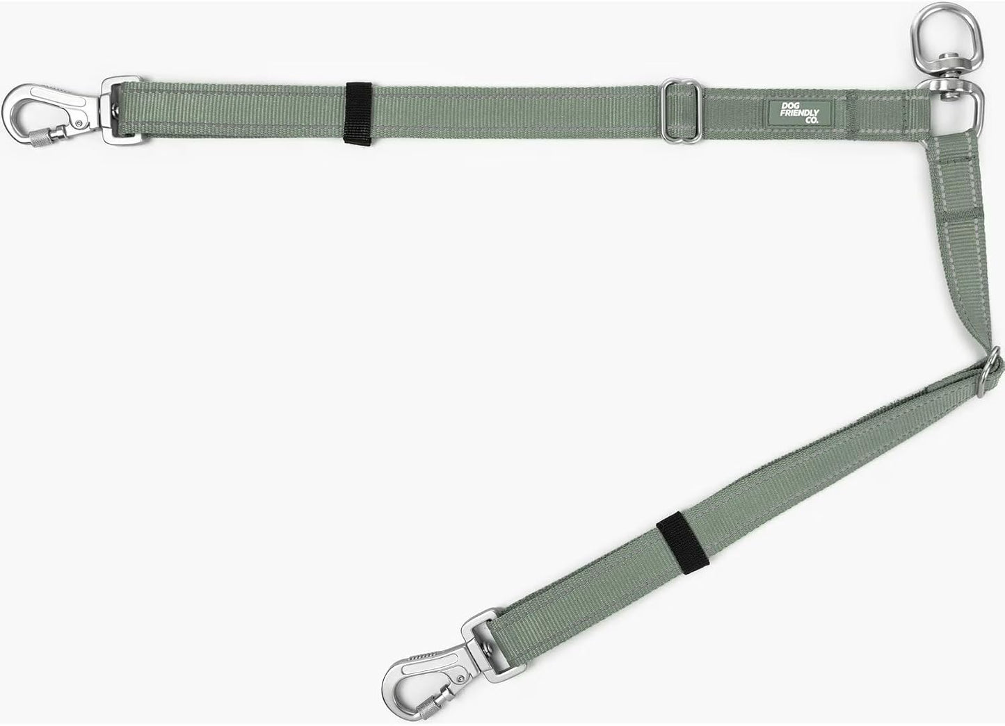 Dog Friendly Co. dual dog lead adapter in grey camo lifestyle setting.