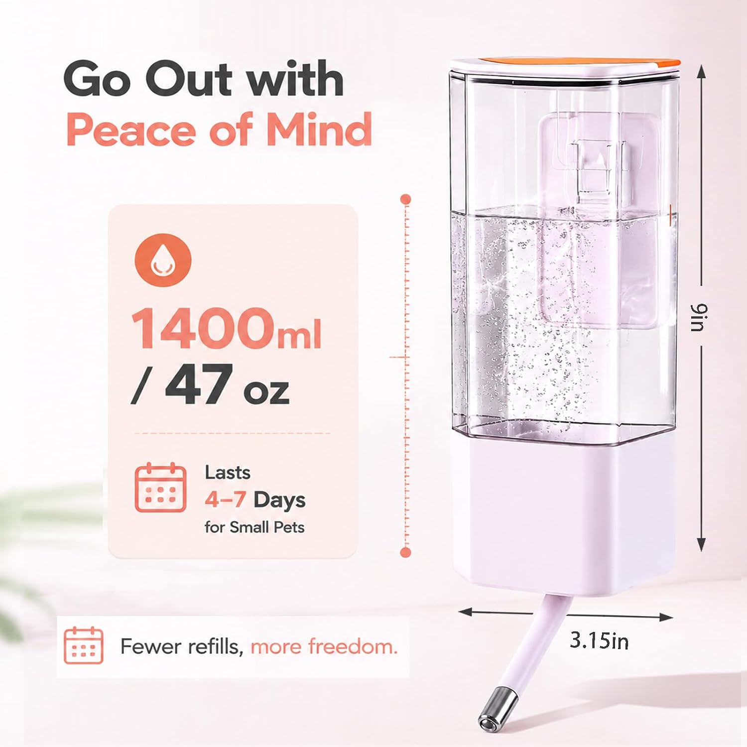 47OZ No-Drip Small Animal Water Bottle, Large Capacity Leakproof Hanging Pet Water Dispenser for Cage Crate, Water Feeder for Guinea Pig, Hamster, Rabbit, Ferret, Chinchilla (White) - Image 3