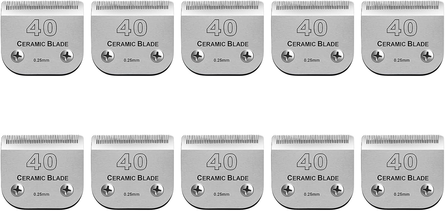 Size 40/10/7F/5F/4F Detachable Pet Dog Grooming Clipper Ceramic Blades Set,Compatible with Andis,Oster A5,Wahl KM10 Series Clippers,Cut Length 1/100"(0.25mm) to 3/8"(9.5mm),5 Pack - Image 12