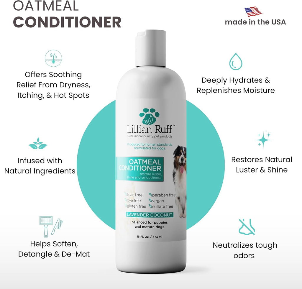 Lillian Ruff anti itch pet conditioner with natural lavender and coconut oil ingredients