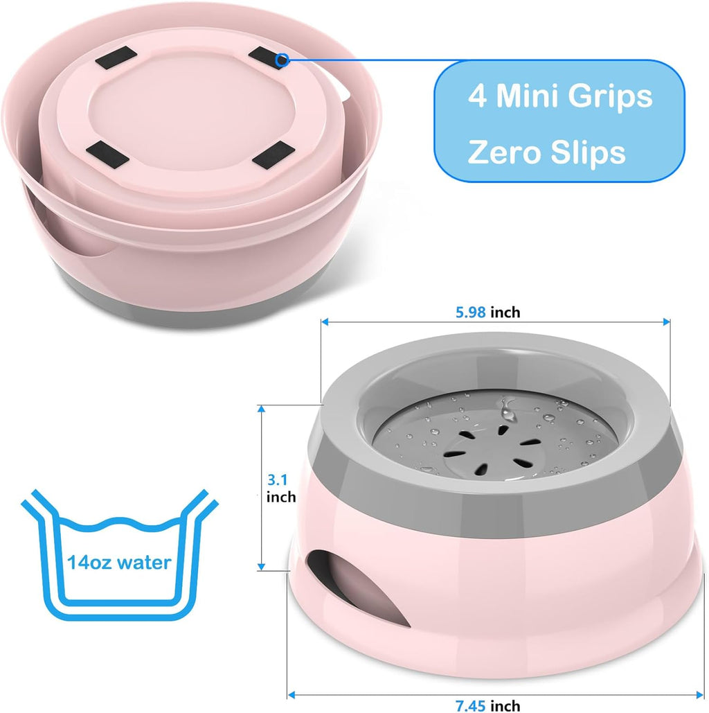 Disassembled slow drinking pet water bowl showing easy clean parts