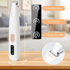 Rechargeable pet paw cutter showing the USB charging port and sleek waterproof body design.