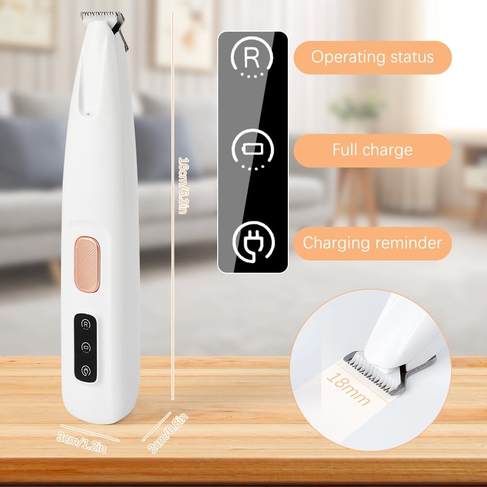 Rechargeable pet paw cutter showing the USB charging port and sleek waterproof body design.