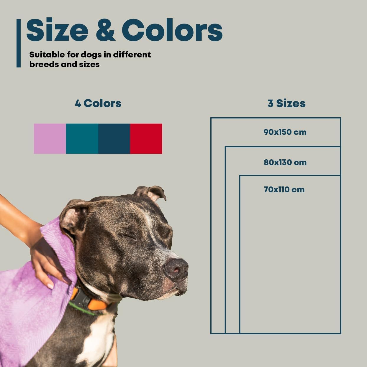 Purple microfiber grooming towel spread out to protect a car seat from muddy pet paws.