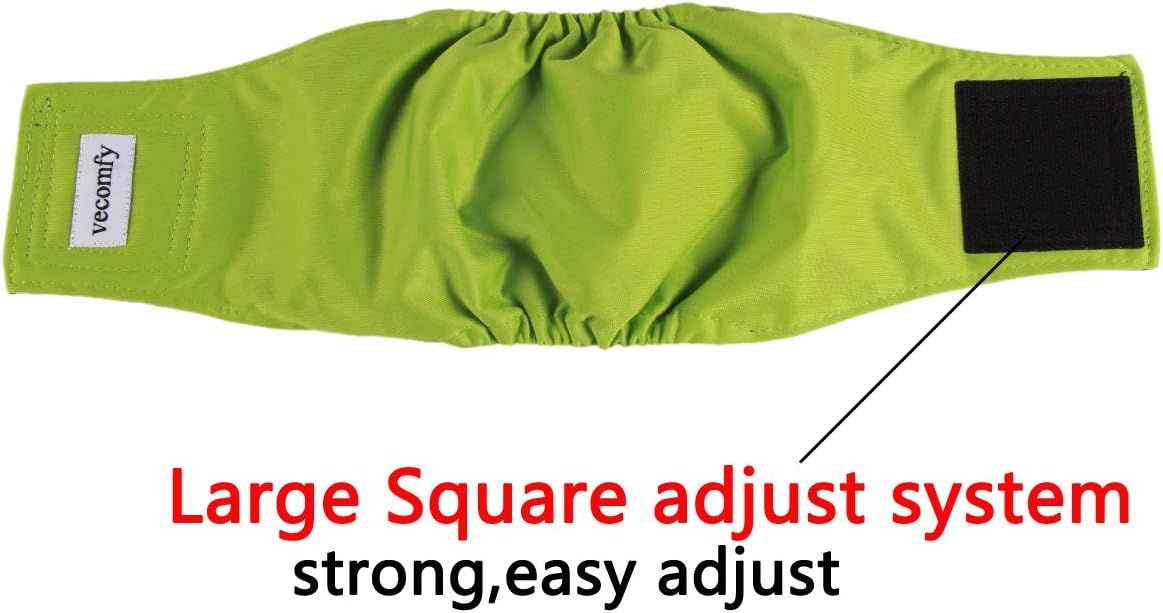 Adjustable hook and loop fasteners on the vecomfy male puppy diaper band